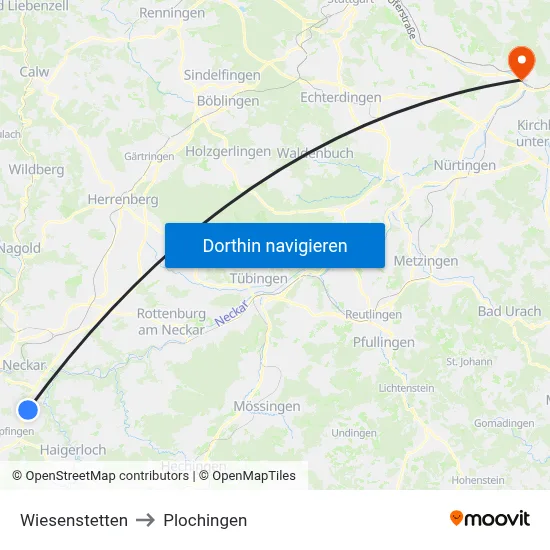 Wiesenstetten to Plochingen map