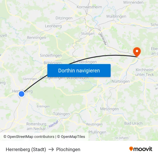 Herrenberg (Stadt) to Plochingen map