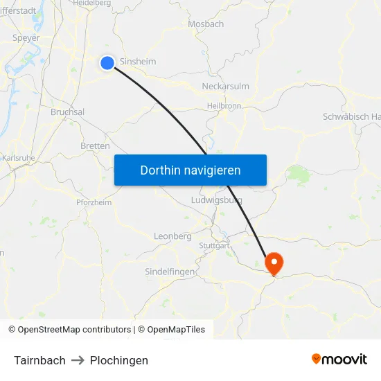 Tairnbach to Plochingen map