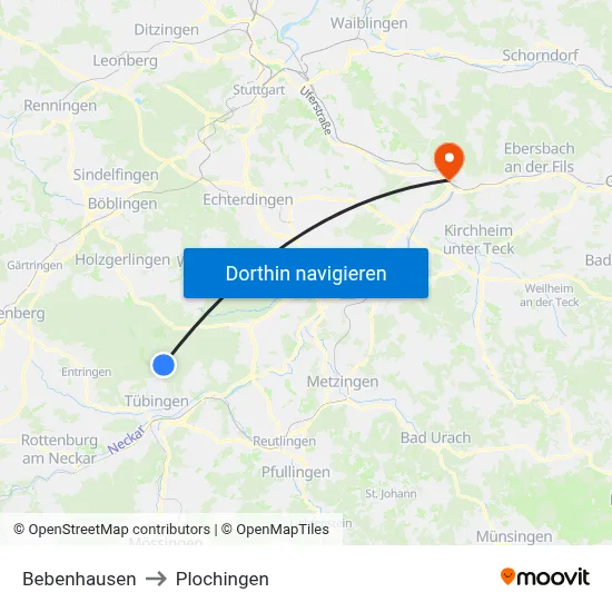 Bebenhausen to Plochingen map