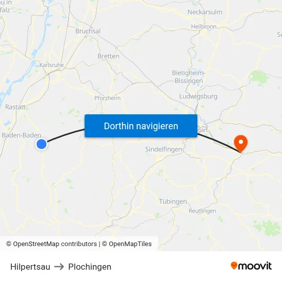 Hilpertsau to Plochingen map