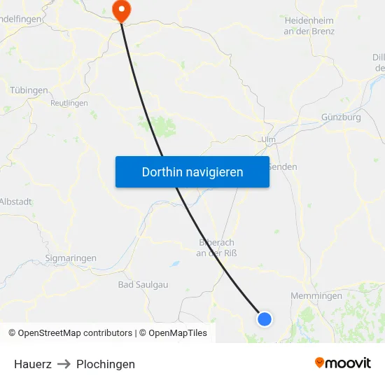 Hauerz to Plochingen map