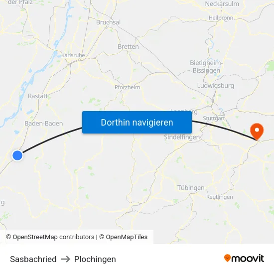 Sasbachried to Plochingen map