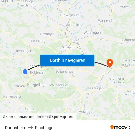 Darmsheim to Plochingen map