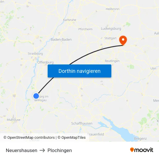 Neuershausen to Plochingen map