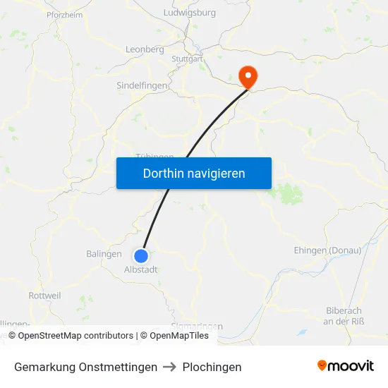 Gemarkung Onstmettingen to Plochingen map