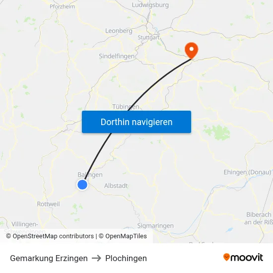 Gemarkung Erzingen to Plochingen map