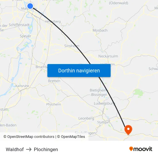 Waldhof to Plochingen map