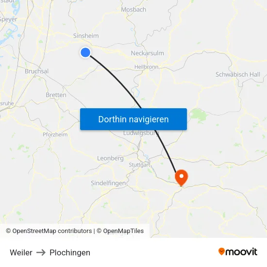 Weiler to Plochingen map