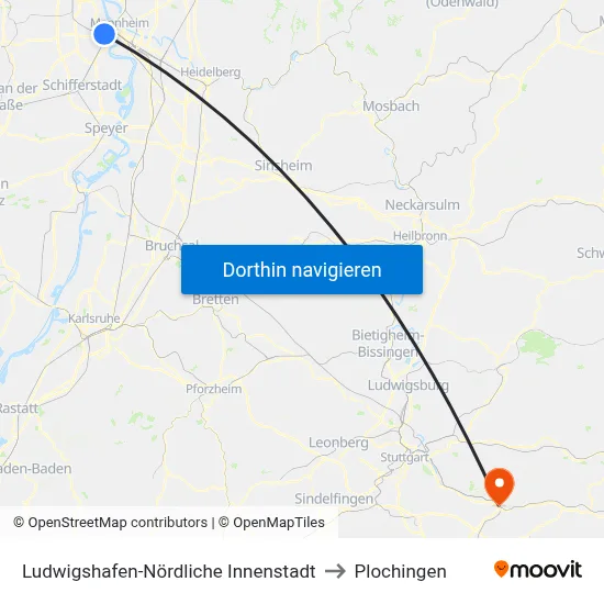 Ludwigshafen-Nördliche Innenstadt to Plochingen map