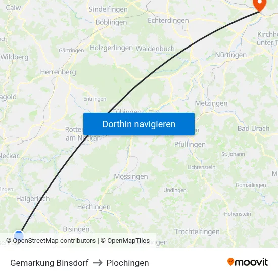 Gemarkung Binsdorf to Plochingen map