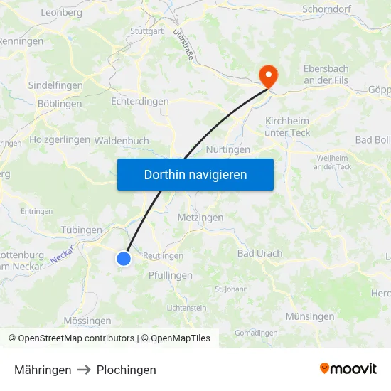 Mähringen to Plochingen map