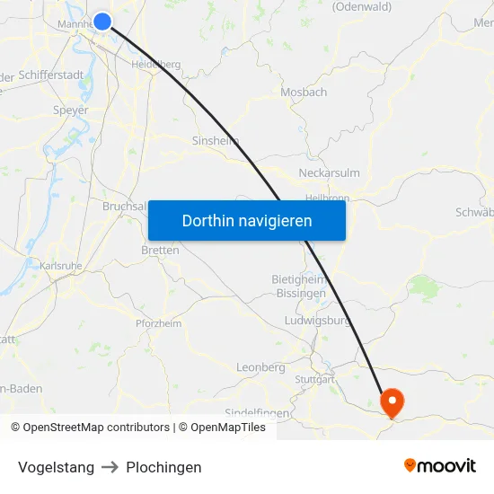 Vogelstang to Plochingen map