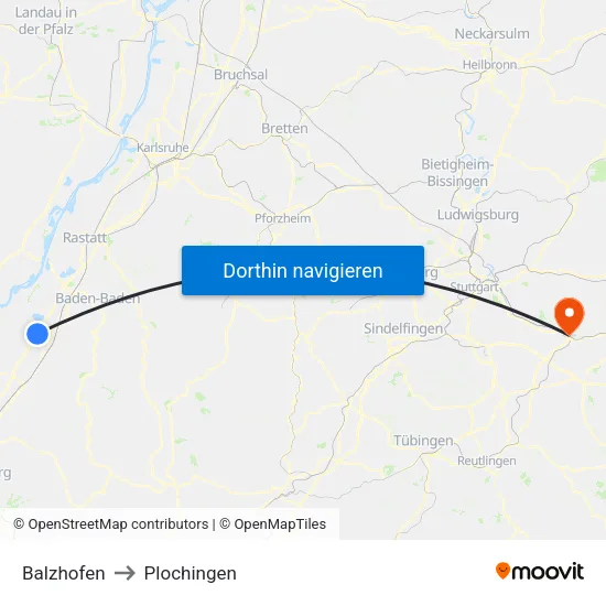 Balzhofen to Plochingen map