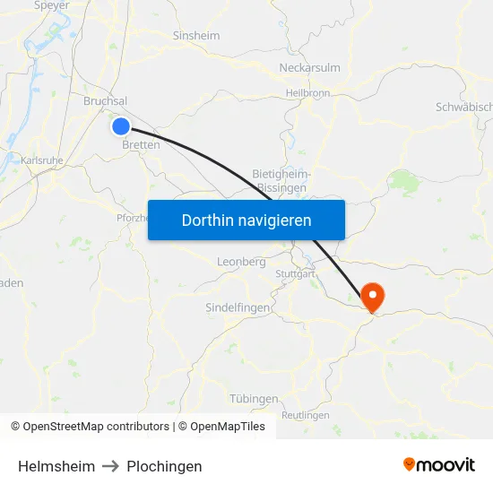 Helmsheim to Plochingen map