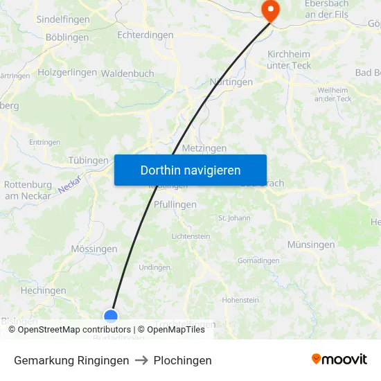 Gemarkung Ringingen to Plochingen map