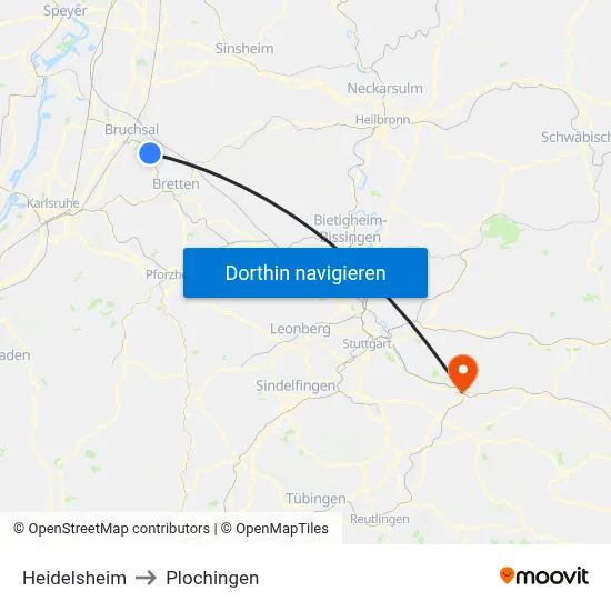 Heidelsheim to Plochingen map