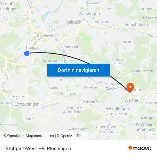 Stuttgart-West to Plochingen map