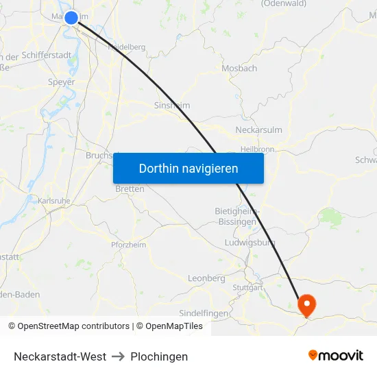 Neckarstadt-West to Plochingen map