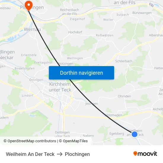 Weilheim An Der Teck to Plochingen map