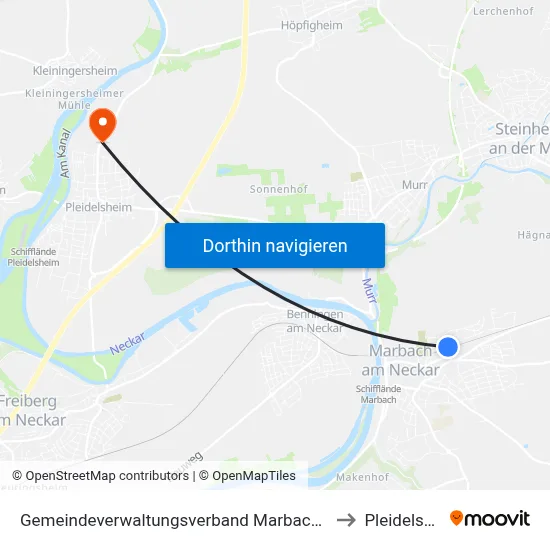 Gemeindeverwaltungsverband Marbach am Neckar to Pleidelsheim map