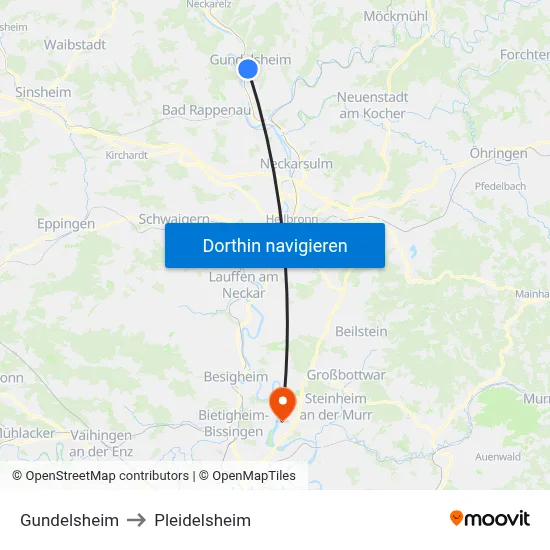 Gundelsheim to Pleidelsheim map