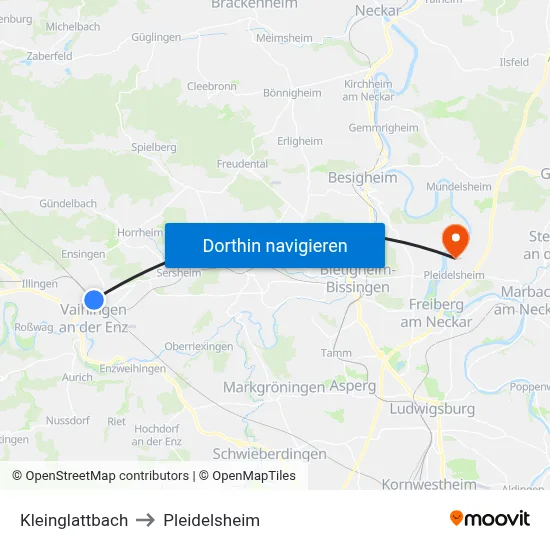 Kleinglattbach to Pleidelsheim map