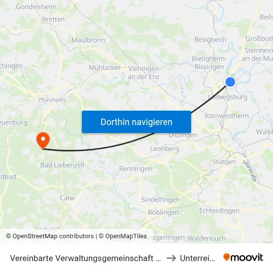 Vereinbarte Verwaltungsgemeinschaft Der Stadt Freiberg am Neckar to Unterreichenbach map