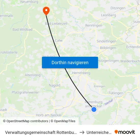 Verwaltungsgemeinschaft Rottenburg am Neckar to Unterreichenbach map