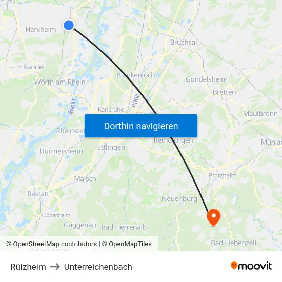 Rülzheim to Unterreichenbach map