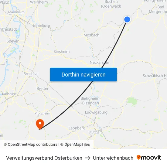 Verwaltungsverband Osterburken to Unterreichenbach map