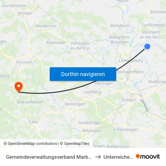 Gemeindeverwaltungsverband Marbach am Neckar to Unterreichenbach map