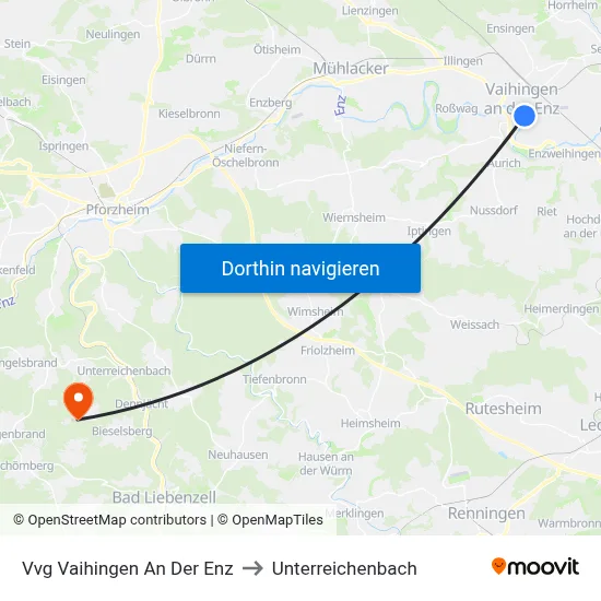 Vvg Vaihingen An Der Enz to Unterreichenbach map