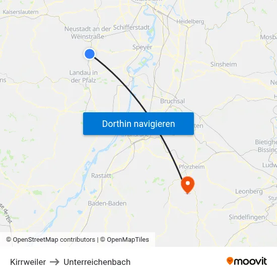 Kirrweiler to Unterreichenbach map