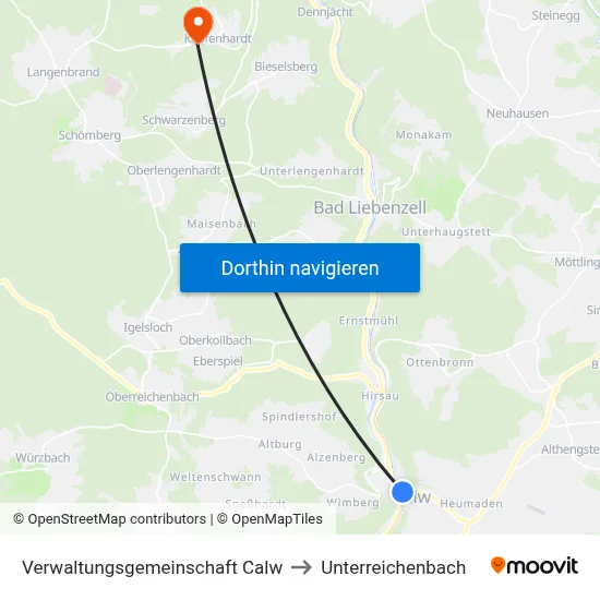 Verwaltungsgemeinschaft Calw to Unterreichenbach map