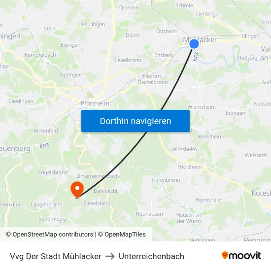 Vvg Der Stadt Mühlacker to Unterreichenbach map
