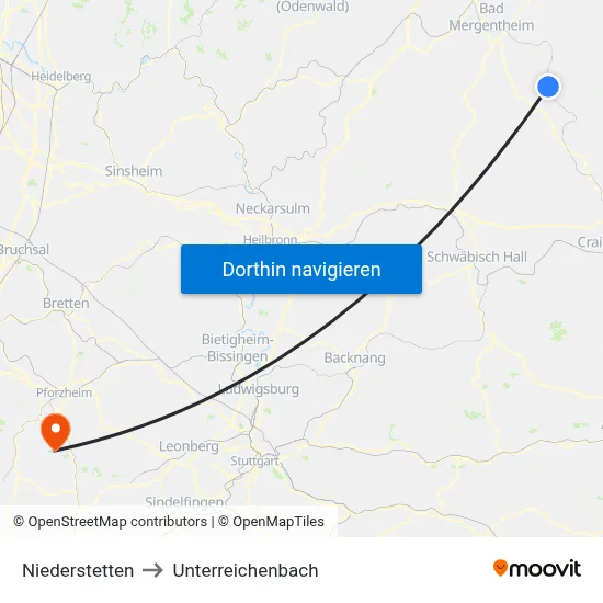 Niederstetten to Unterreichenbach map