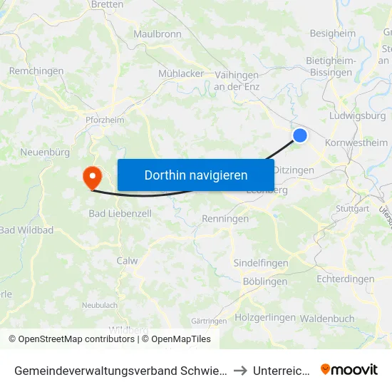 Gemeindeverwaltungsverband Schwieberdingen-Hemmingen to Unterreichenbach map
