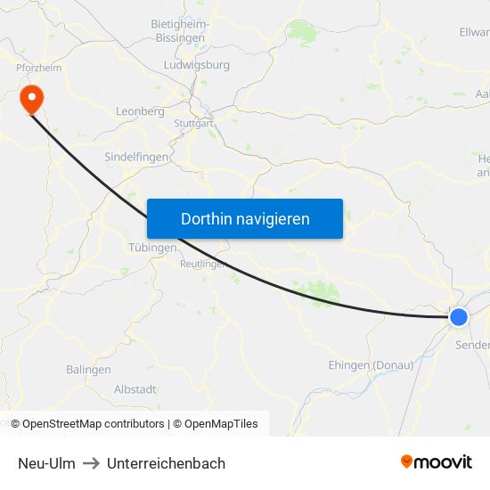 Neu-Ulm to Unterreichenbach map