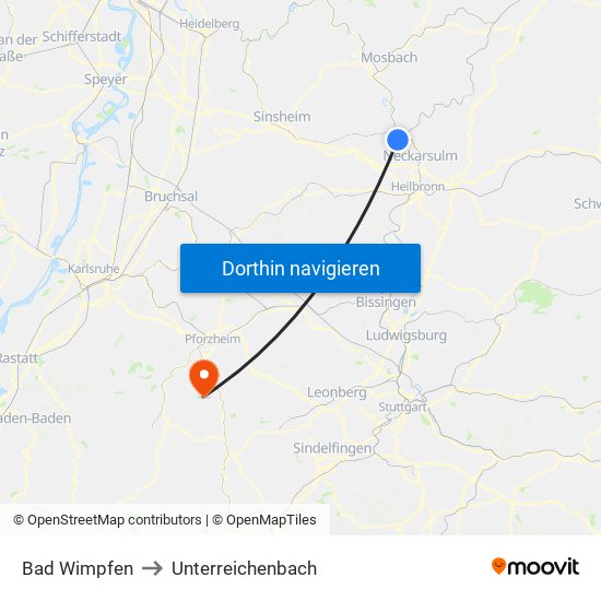 Bad Wimpfen to Unterreichenbach map