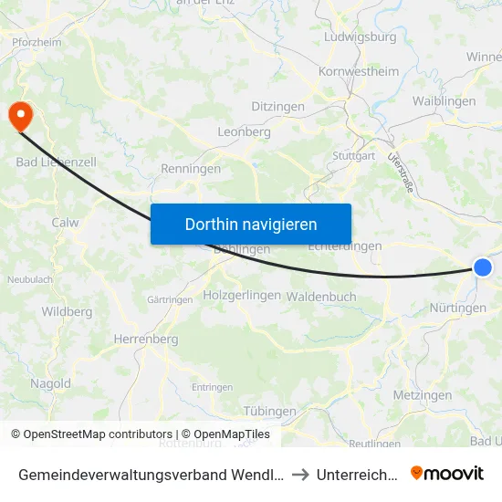 Gemeindeverwaltungsverband Wendlingen am Neckar to Unterreichenbach map