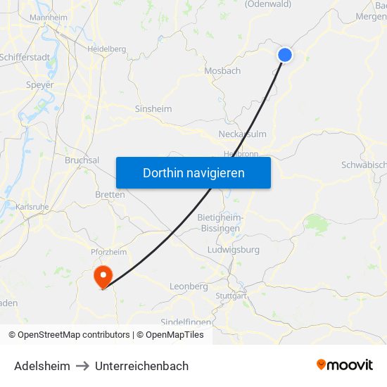 Adelsheim to Unterreichenbach map