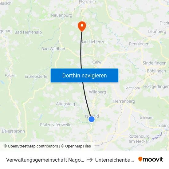 Verwaltungsgemeinschaft Nagold to Unterreichenbach map