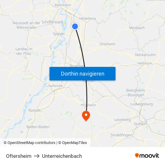 Oftersheim to Unterreichenbach map