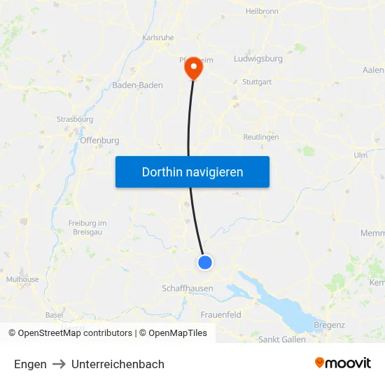 Engen to Unterreichenbach map