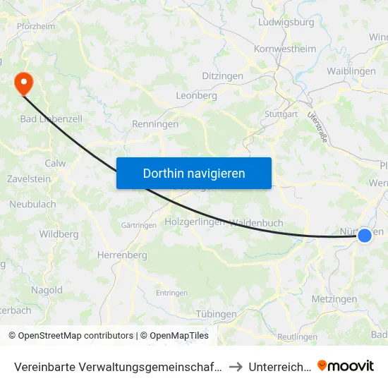 Vereinbarte Verwaltungsgemeinschaft Der Stadt Nürtingen to Unterreichenbach map