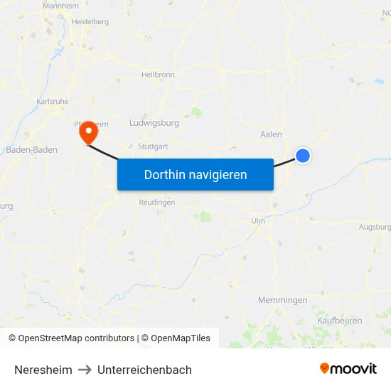 Neresheim to Unterreichenbach map