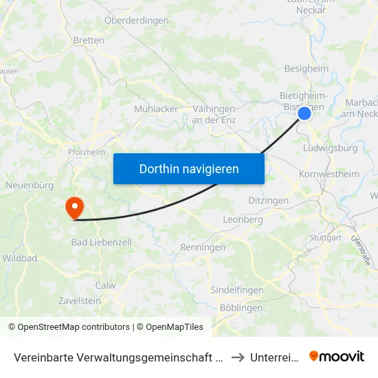 Vereinbarte Verwaltungsgemeinschaft Der Stadt Bietigheim-Bissingen to Unterreichenbach map