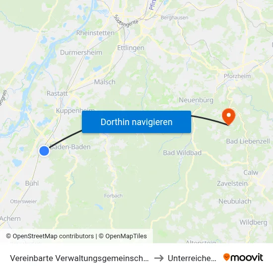 Vereinbarte Verwaltungsgemeinschaft Sinzheim to Unterreichenbach map