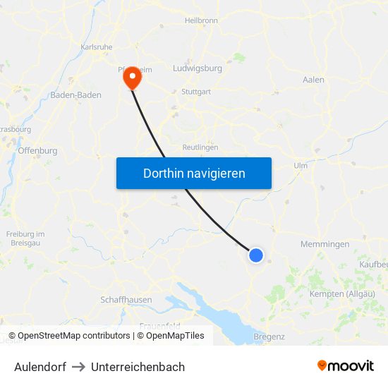 Aulendorf to Unterreichenbach map